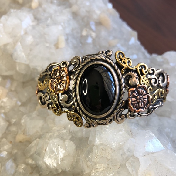 NWOT Carolyn Pollack Sterling Silver Brass Copper Black Onyx Cuff Bracelet - Picture 5 of 10